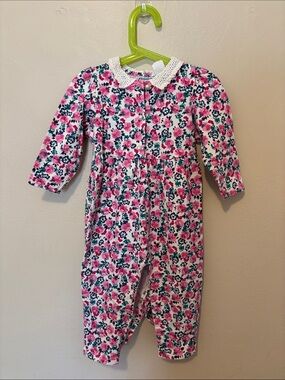 Floral Baby One-Piece with Crochet Collar